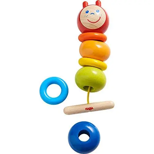 Produktbild: HABA 305227 - Fädelspiel Raupe, Motorikspiel aus Holz für Kinder ab 2 Jahren, pädagogisches Spielzeug zur Förderung der Feinmotorik