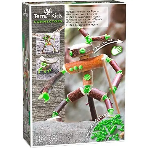 Produktbild: HABA 305343 - Terra Kids Connectors - Konstruktions-Set Figuren, Kinder-Bastelset für kreative Wesen, Verbinder aus Kunststoff für Holz und Kork, mit Handbohrer und Anleitung
