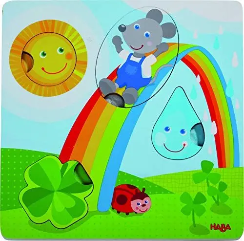 Produktbild: HABA 305345 - Fühlpuzzle Maus, Spiel aus Holz mit Stoff ab 1 Jahr, Steckpuzzle mit Fühlelementen fördert das Greifen und taktile Wahrnehmung