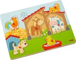 Produktbild: HABA Sound-Greifpuzzle Auf dem Land, Kinderpuzzle ab 2 Jahren mit hübschem Landlebenmotiv und Bauernhof-Tieren, Lustige Tiergeräusche Sorgen für extra Spaß - 303179