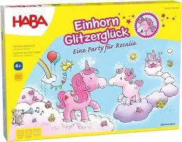 Produktbild: HABA Einhorn Glitzerglück – Kooperatives Lauf- und Sammelspiel für 2-4 Spieler ab 4 Jahren – Party im Wolkenland – Brettspiel, Kinderspielzeug - 1302767001