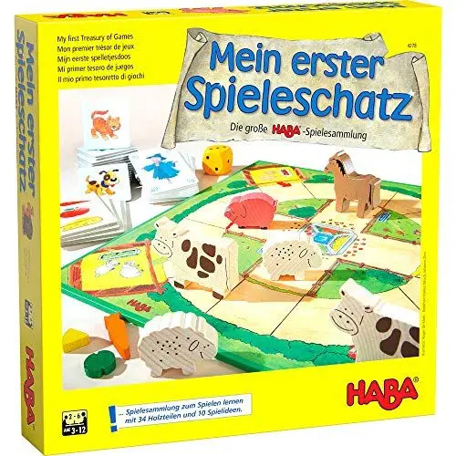 Produktbild: HABA Mein erster Spieleschatz - Große Spielesammlung für Kinder ab 3 Jahren – 10 Klassische Spiele: Memory, Lauf- & Farbspiele – 1004278001