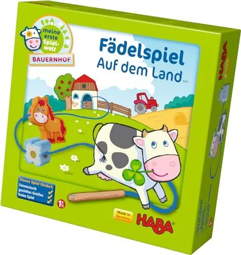 Produktbild: HABA 5580 - Meine erste Spielwelt Bauernhof Fädelspiel auf dem Land, liebevoll gestaltetes Lernspiel und Motorikspielzeug ab 18 Monaten, Holzspielzeug mit Bauernhofmotiven