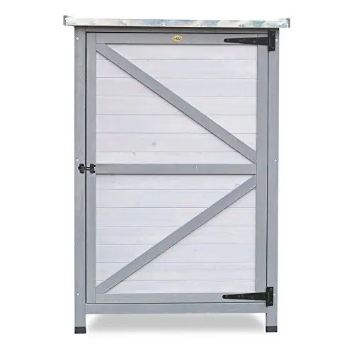 Produktbild: HABAU Gartenschrank mit Flachdach | Wetterfester Outdoorschrank mit Regalböden | Schrank für Draußen (Grau-Hellgrau)