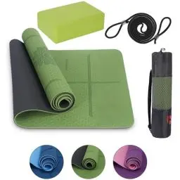 Produktbild: Habib Group Yogamatte Satz inklusive Yogablöcke - Rutschfeste Gepolsterte Trainingsmatte für Fitness Inklusive Yogagurt und Tasche - 2er Set YogaBlöcke für Pilates,Meditation,Erholung - Grün