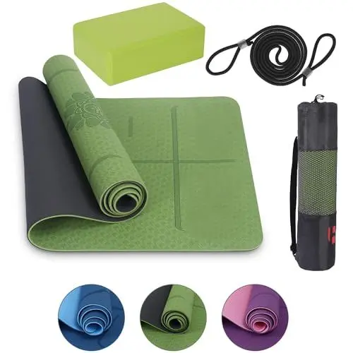 Produktbild: Habib Group Yogamatte Satz inklusive Yogablöcke - Rutschfeste Gepolsterte Trainingsmatte für Fitness Inklusive Yogagurt und Tasche - 2er Set YogaBlöcke für Pilates,Meditation,Erholung - Grün