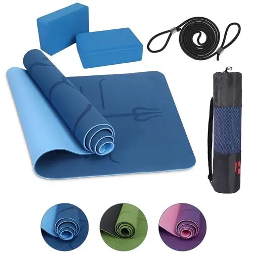 Produktbild: Habib Group Yogamatte Satz inklusive Yogablöcke - Rutschfeste Gepolsterte Trainingsmatte für Fitness Inklusive Yogagurt und Tasche - 2er Set YogaBlöcke für Pilates,Meditation,Erholung - Blau