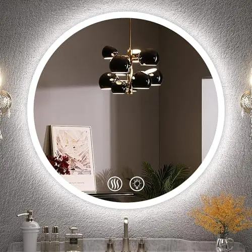 Produktbild: Habison Runder LED Badezimmerspiegel 70cm Bad Wandspiegel Acrylrahmen Lichtkreis Warmweiß/Kaltweiß/Neutral Beschlagfrei mit Touch Schalter 3000K-6000K IP44 Wasserdicht