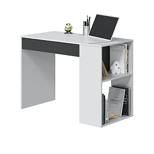 Produktbild: Habitdesign Schreibtisch mit 1 Schublade, Schreibtisch oder Schreibtisch, Modell Masster, Finish in Artik-Weiß und Anthrazit, Maße: 101 cm (Breite) x 73 cm (Höhe) x 50 cm (Tiefe)