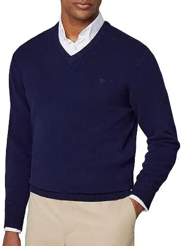 Produktbild: Hackett London Herren V-Ausschnitt aus Lammwolle Pullover, blau (Marineblau), X-Large