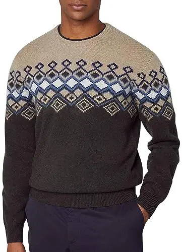 Produktbild: Hackett London Herren Fairisle Crew Pullover, Green (Khaki Multi), L