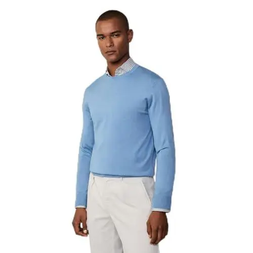 Produktbild: Hackett London Herren GMD Merino Silk Crew Pullover, Blau (Chambray), XXL