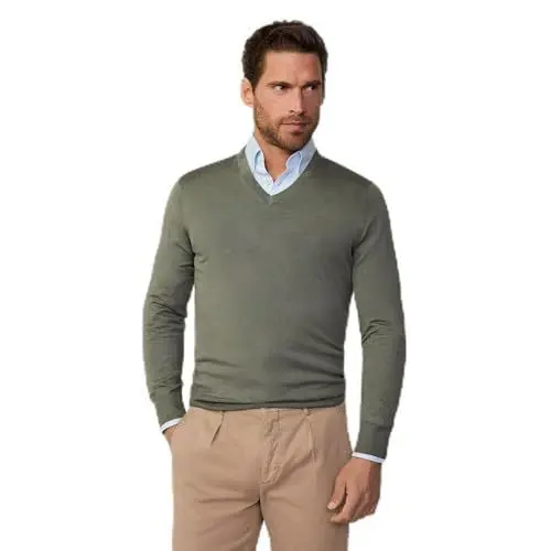 Produktbild: Hackett London Herren GMD Merino Silk V Pullover, Grün (Myrtle Green), XXXL