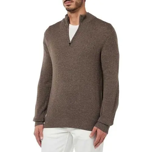 Produktbild: Hackett London Herren Merino Cash Mix Hzip Pullover, Braun (Bark), S