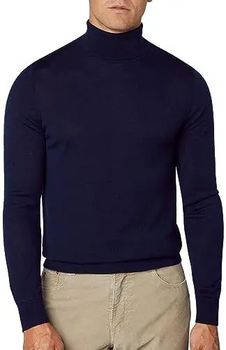 Produktbild: Hackett London Herren Merino Silk Roll Neck Pullover, blau (Marineblau), L
