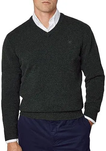 Produktbild: Hackett London Herren Lambswool V Neck Pullover, Grün (dunkelgrün), M