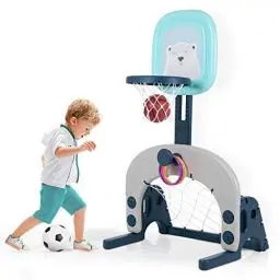 Produktbild: Hadwin Kinder Basketballkorb Set, 3 in 1 höhenverstellbarer Basketballständer & Fußballtor & Wurfspiel für Kleinkinder, Sport für Jungen und Mädchen, Indoor geeignet