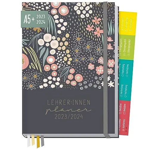 Produktbild: Häfft Lehrer-Planer 2023/2024 A5+ (Flower Bed) Hardcover Lehrerkalender, Schuljahresplaner mit Sprüchen, Stickern, Gummiband und mehr | nachhaltig & klimaneutral