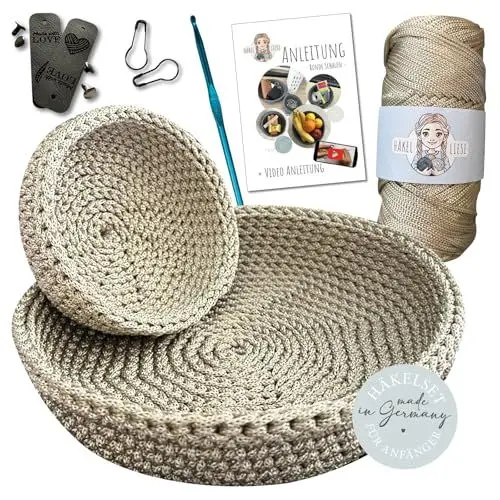 Produktbild: HÄKEL LIESE Häkelset für Anfänger - Schale Deko, Häckel Box Anfänger, mit Häkelwolle, crochet set, Häkelset Anfänger, Schalen Set Häkeln Geschenk Teenager, Häkelset, Häkel Set häkeln lernen (Beige)