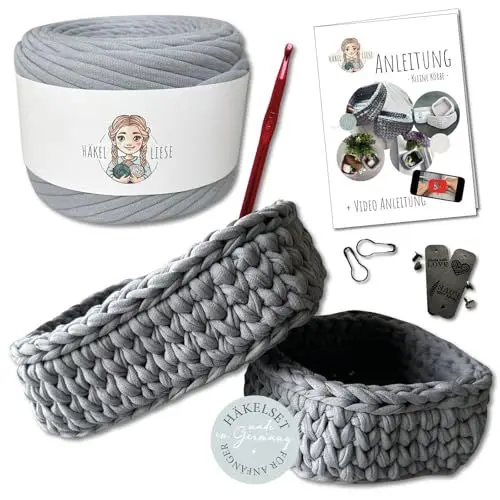 Produktbild: Häkelset für Anfänger - kleiner Korb, Häkelset Anfänger, Textilgarn zum Häkeln, Crochet Set, Körbe Häkeln, Geschenk Teenager, Häkel Set, häkeln lernen HÄKEL LIESE