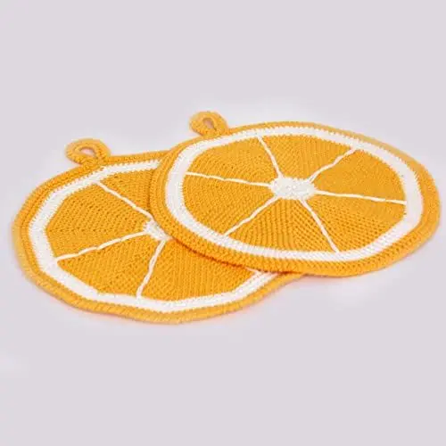 Produktbild: Häkel Set Topflappenpaar - DIY Topflappen Fruity ZITRONE - Häkelpaket mit 2 Knäuel Cotton pure Wolle zum Häkeln – Baumwolle + Häkelanleitung + GRATIS MyOma Wollrausch Label – auf Wunsch Häkelnadel