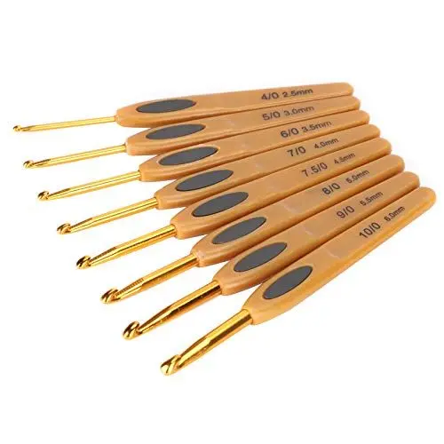 Produktbild: Häkelnadel Sets 6 MM Haken 8 Stück Häkelnadeln Soft Touch Häkelnadel Strickwerkzeuge Aluminium Häkeln Ergonomische Stricknadeln Brauner Kunststoffgriff