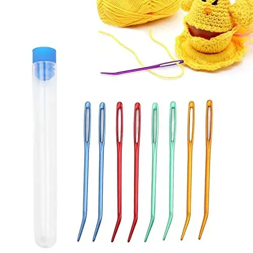 Produktbild: Häkelnadeln, 8-teiliges Stricknadel-Set mit Gebogener Spitze und Großem Ösen-Design. Leicht Einzufädelnde Tragbare Stricknadel-Werkzeuge