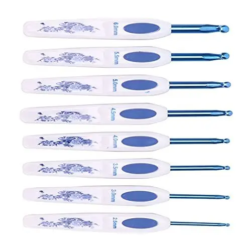 Produktbild: Häkelnadel-Set, Häkelnadel-Set, Häkelnadeln, Häkelnadeln, Stricknadeln-Set, 8-teilig, Zum Weben für Zuhause, Zum Stricken für Heimwerken (8er-Pack aus blauem und weißem Porzellan)