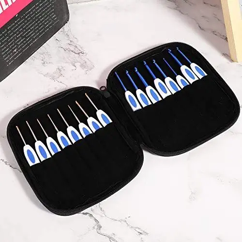 Produktbild: Häkelnadel-Set, Strickwerkzeug, Häkelnadel-Set aus Aluminium mit Blauem und Weißem Griff aus Porzellanmuster, Häkelnadel-Set, Häkelzubehör, Ergonomische Häkelnadeln Zum Stricken