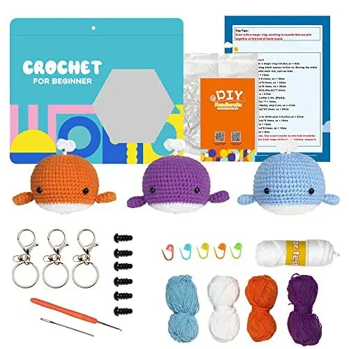 Produktbild: Häkelset für Anfänger, Häkeltiere Set, DIY Häkel Starter Set, mit Schritt für Schritt Anleitungsvideo, Komplettes Häkelset zur Herstellung von 3 Stück Tieren, für Erwachsene Kinder Geschenk (C)