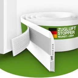 Produktbild: Nachjustierbarer Zugluftstopper für Türen *QUALITÄTSSIEGER* Türdichtung selbstklebend (1x1m) - Schnelle, einfache Anbringung - Effektiver Kälteschutz (weiß)