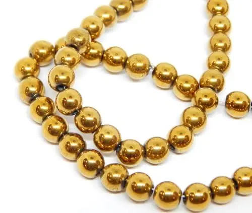Produktbild: Hämatitperlen Gold Perlen 4/6/8 mm für Armbänder Hematit Runde Nicht Magnet Hämatit Edelsteine 38cm 1 Strang (6mm - 60 Stück)