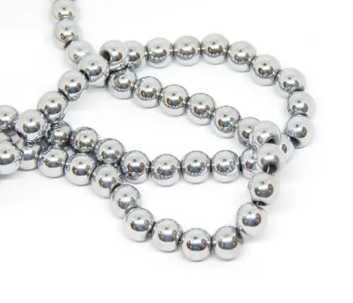 Produktbild: Hämatitperlen Silber Perlen 4/6/8 mm für Armbänder Hematit Runde Nicht Magnet Hämatit Edelsteine 38cm 1 Strang (6mm - 60 Stück)