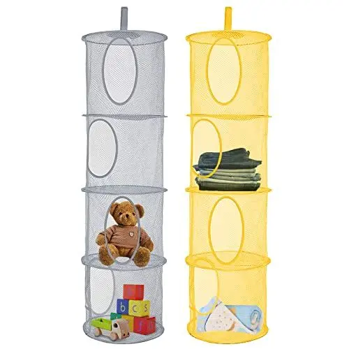 Produktbild: Hängeaufbewahrung Korb, 2 Stück 4 Fächern Hängendes Speichernetz Wardrobe Organizer, Faltbarer Multifunktions Platzsparender Organizer Spielzeug Aufbewahrung, für Spielzeug Kleidung (Gelb und Grau)