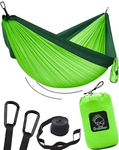 Produktbild: Hängematte Camping- Hängematte 2 Personen, Ultraleichte Outdoor Hängematte, Perfektes Camping Geschenke, Camping Hängematte Outdoor mit 2 Baumgurten + 2 Karabiner