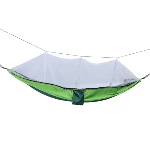 Produktbild: Hängematte mit Moskitonetz, Outdoor-Hängematte, 661 Pfund belastbar, leichte tragbare Hängematte mit Netz für Camping-Picknick im Innenhof (Dunkelgrün mit Fruchtgrün (weißes Netz))