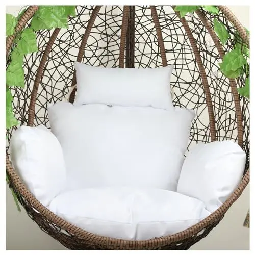 Produktbild: Hängende Ei-Hängematten-Stuhlpolster, Gartenmöbel-Schaukelstuhl-Kissen, Schaukelstuhl-Kissen, Dicke Nest-Hängesessel-Rückenlehne mit Kissen, Schaukel Hängesessel Sitzpolster Weiche ( Farbe : Weiß )