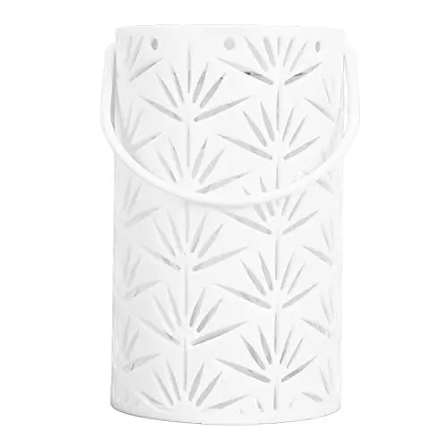 Produktbild: Hängende Laterne, LED-Hängelaterne mit Blatthohlmuster, tragbare Kaminlampe, Hohle Laternendekoration, hängende Gartenlaternen aus Kunststoff für Party, Haus, Hofdekoration (Weiß)