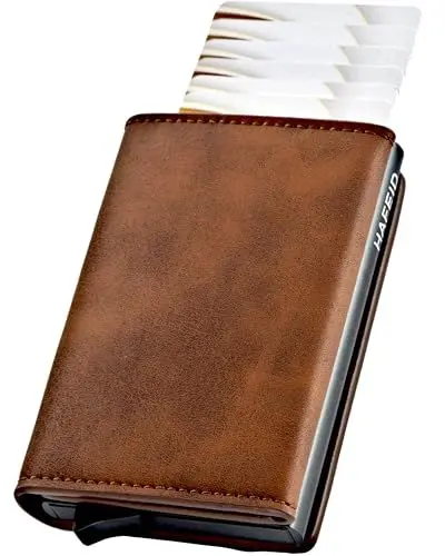 Produktbild: HAFEID Magnet Wallet Slim - Kartenetui mit RFID Schutz - Portemonnaie mit Münzfach und Scheinfach - Kreditkartenetui und Geldbeutel - Geldbörse für Damen und Herren - Mini Portmonee Braun
