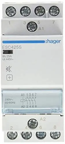 Produktbild: Hager ESC425S Contacteur Rückseite Schalldämpfer Leistungsschalter, 25A, 4NA, 230V , 1er Pack