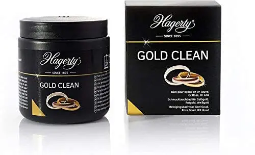 Produktbild: Hagerty Gold Clean Goldbad 170 ml I Effektives Schmuck-Tauchbad zur Reinigung von Gelbgold Weißgold Rosegold Rotgold I Goldschmuck Reiniger für erneuerten Glanz I Schmuckreinigungsbad mit Tauchkorb