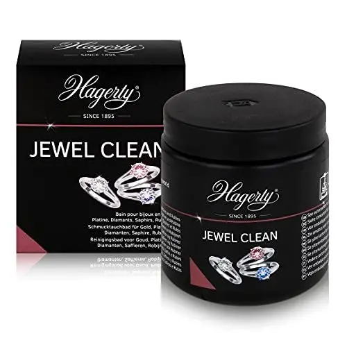 Produktbild: Hagerty Jewel Clean Schmucktauchbad für Edelsteine Gold Platin 170 ml I Effektiver Schmuckreiniger Diamanten Saphire Rubine I Schmuck-Reinigungsbad für erneuerten Glanz I mit Korb und Bürste