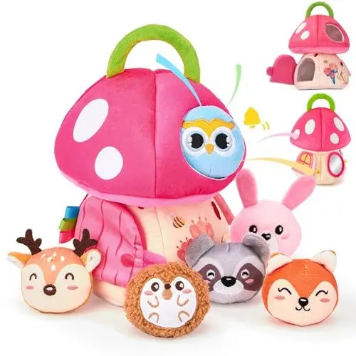 Produktbild: hahaland Baby Spielzeug 6 12 18 Monate, Pilzhaus mit Tieren Rassel, Krepppapier,Spiegel,Lernspielzeug für Babys Fördert Sensorische & Motorik,Montessori Spielzeug Geschenk für Kleinkinder 1 2 3 Jahren