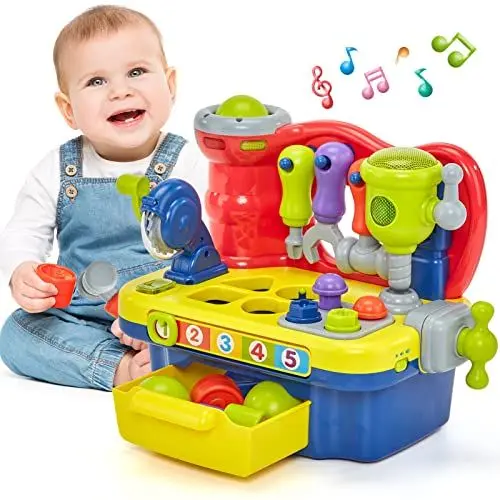 Produktbild: hahaland Baby Spielzeug ab 1 Jahr Werkbank Kinder, Motorikwürfel mit Musik Licht Spielzeug ab 18 Monate für Kinder Jungen Mädchen, Motorikspielzeug ab 8 12 Monate Geschenke