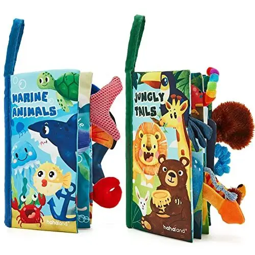 Produktbild: hahaland Babybuch Baby Stoffbuch - 2 Stück Buch Spielzeug 0 Monate - 3D Bilderbuch Fühlbuch Knisterbuch ab 0 3 6 Monate, Quiet Book Geschenk für Jungen Mädchen