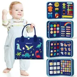 Produktbild: hahaland Busy Board Montessori Spielzeug ab 2 Jahre, 7 in 1 Filz Activity Board, Lernspielzeug Entwickeln Baby Sensory Feinmotorik,Geschenk für ab 1 2 3 4 Jungen Mädchen,sowie Auto Flugzeug