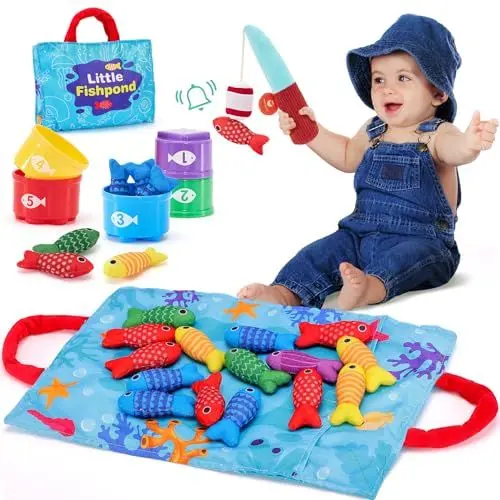 Produktbild: hahaland Spielzeug ab 1 2 Jahr Kinder, Angelspiel Baby Spielzeug Kinderspielzeug für 6 12 Monate, Fische Angeln Spiel,Montessori Spielzeug Lernspiele Motorikspielzeug Kleine Geschenke