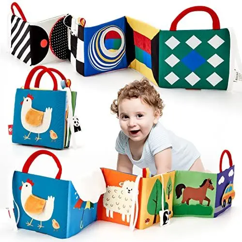 Produktbild: hahaland Stoffbuch Baby Spielzeug ab 0 6 Monate Schwarz Weiß Buch mit Spiegel,Kontrast Stoffbücher 0 Monate Baby Bücher Kinderwagen Spielzeug ab 0 3 6 12 Monate Geschenk für Jungen Mädchen