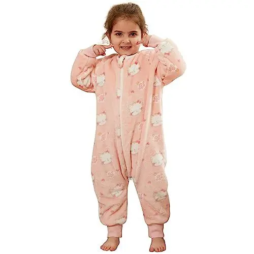 Produktbild: HAHASHOW Baby Winter Schlafsack mit Füßen Flanell Schlafsack mit langen Ärmeln Mädchen und Junge Schlafsack mit Beinen 4-5 Jahre Kat