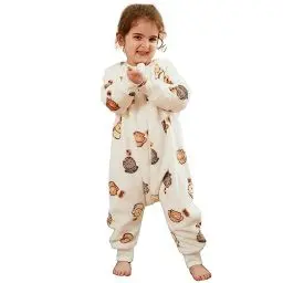 Produktbild: HAHASHOW Baby Winter Schlafsack mit Füßen Flanell Schlafsack mit langen Ärmeln Mädchen und Junge Schlafsack mit Beinen 4-5 Jahre Weiß